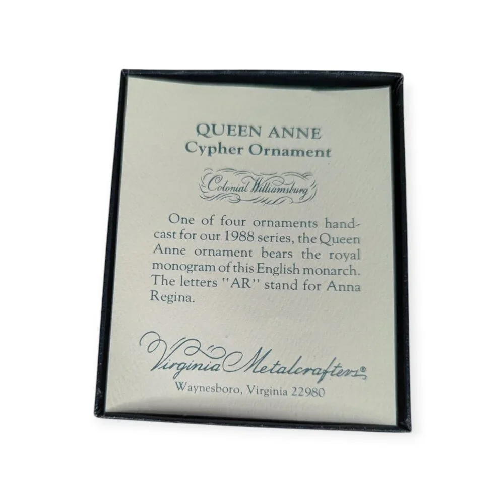 Vintage Virginia Metalcrafters 1988 Queen Anne Cypher Christmas Brass Ornament